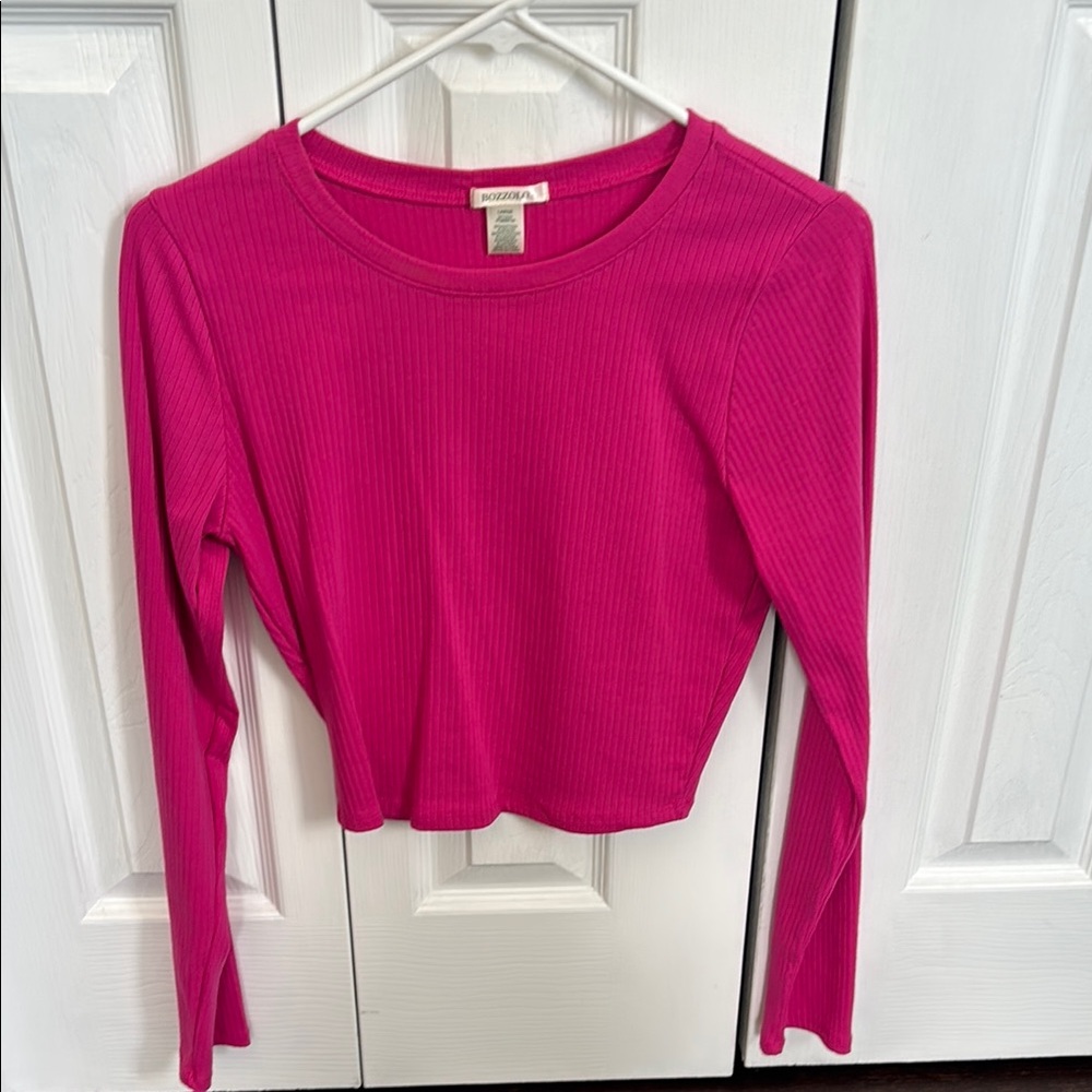 Bozzolo Hot Pink Ribbed Long Sleeve Top